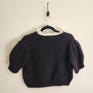 Deliens‎ Women's Size Small Cropped Black Sweater With White Ruffles New